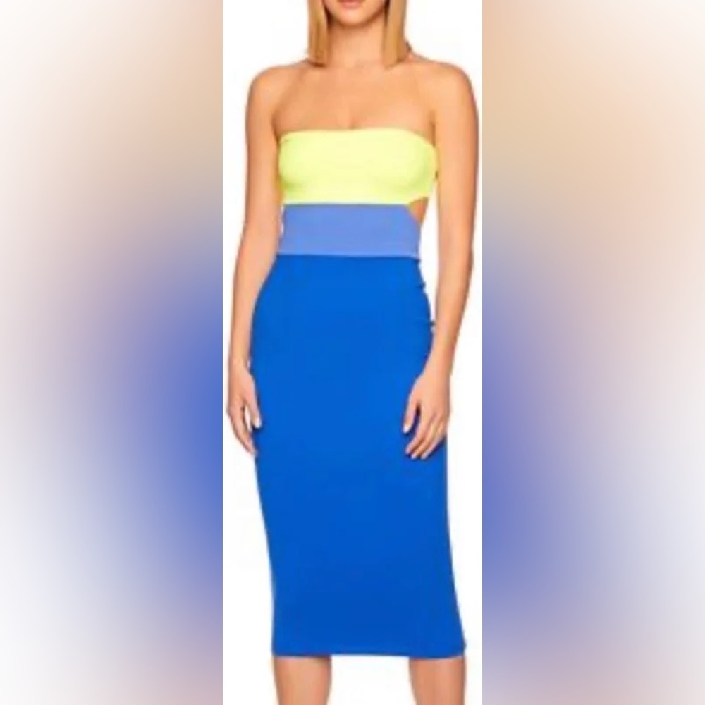 Susana Monaco Strapless colorblock midi dress